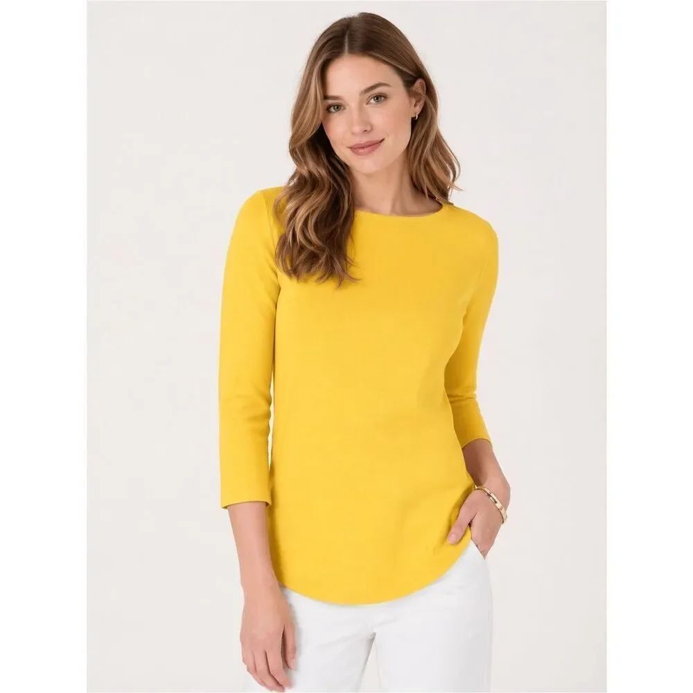 J. Jill Yellow Fitted 3/4 Sleeve Summer Sweater